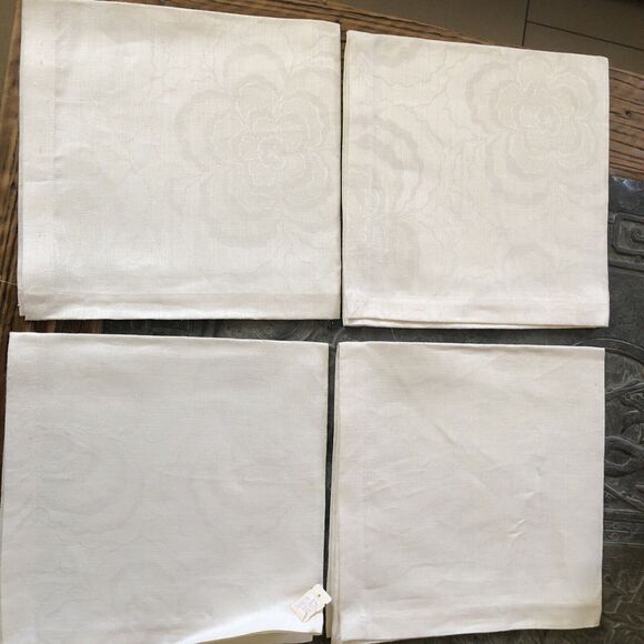 Alan Ladd Hardware Store NWT Ecru Floral Linen Napkins 4 22x22 Palm Springs CA - Picture 3 of 7